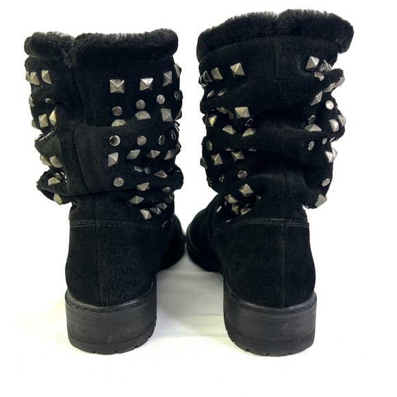 STUART WEITZMAN  BLACK LEATHER BOOTS STUDS SLOUCHY SLIP ON BOOT PULL ON BOOT 5.5 - Picture 5 of 14